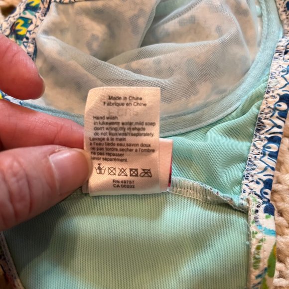 Profile Blush Triangle Ruffle Peacock Pattern Bikini Top Size Small F-Cup - Picture 7 of 10